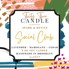 Curl up on the couch or sit in your favorite chair as you take in our Social Club scented soy candle, a rich, warm scent with some spice and comfort.  Cedar wood and oak wood intertwine with warm mahogany to create the perfect masculine scent for any season. Topped with hints of clean lavender, jasmine, lily, and the rosy nuances of geranium, Social Club has plenty of depth and strength.   Social Club is inviting and perfect for year round satisfaction.@SparkandRevive