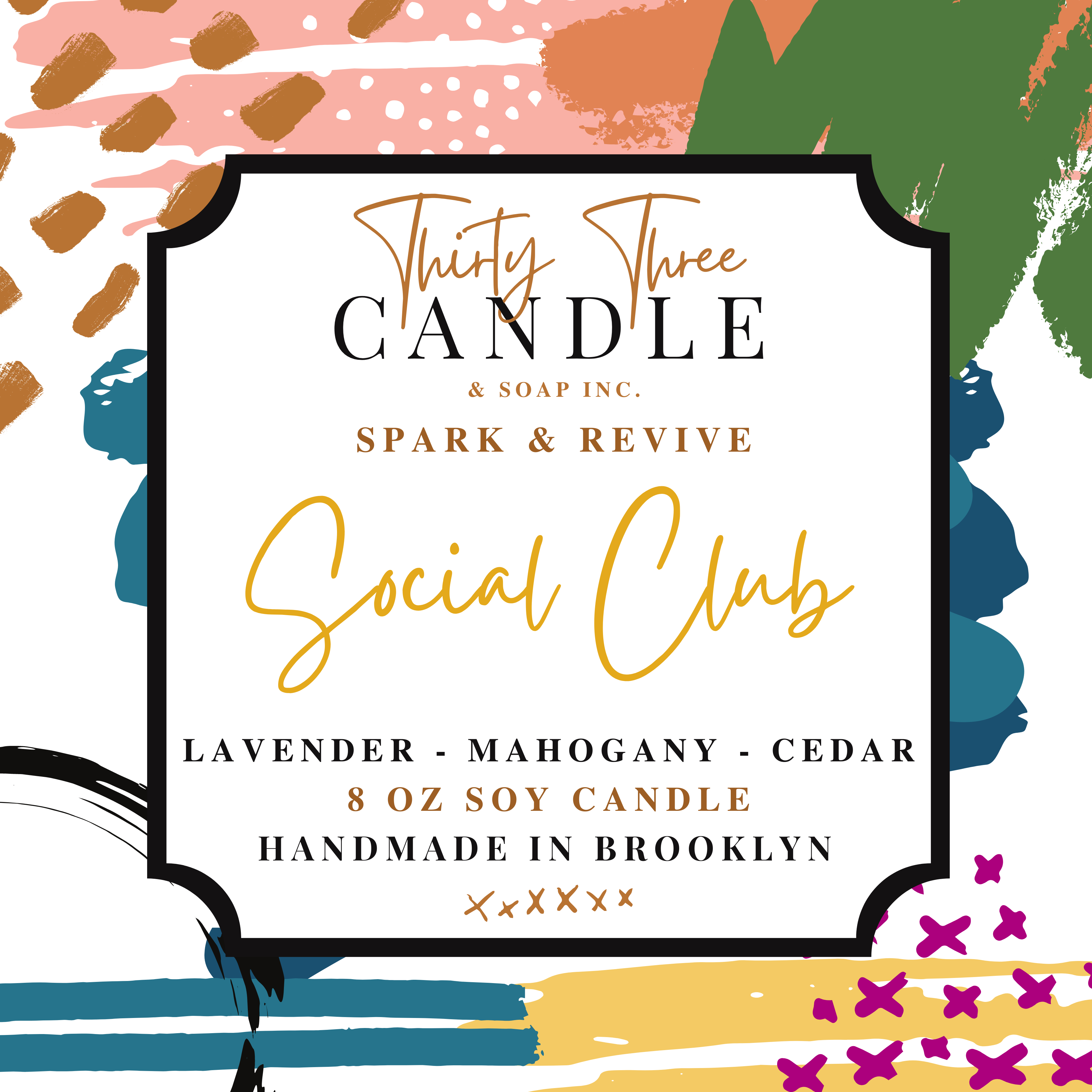 Curl up on the couch or sit in your favorite chair as you take in our Social Club scented soy candle, a rich, warm scent with some spice and comfort.  Cedar wood and oak wood intertwine with warm mahogany to create the perfect masculine scent for any season. Topped with hints of clean lavender, jasmine, lily, and the rosy nuances of geranium, Social Club has plenty of depth and strength.   Social Club is inviting and perfect for year round satisfaction.@SparkandRevive