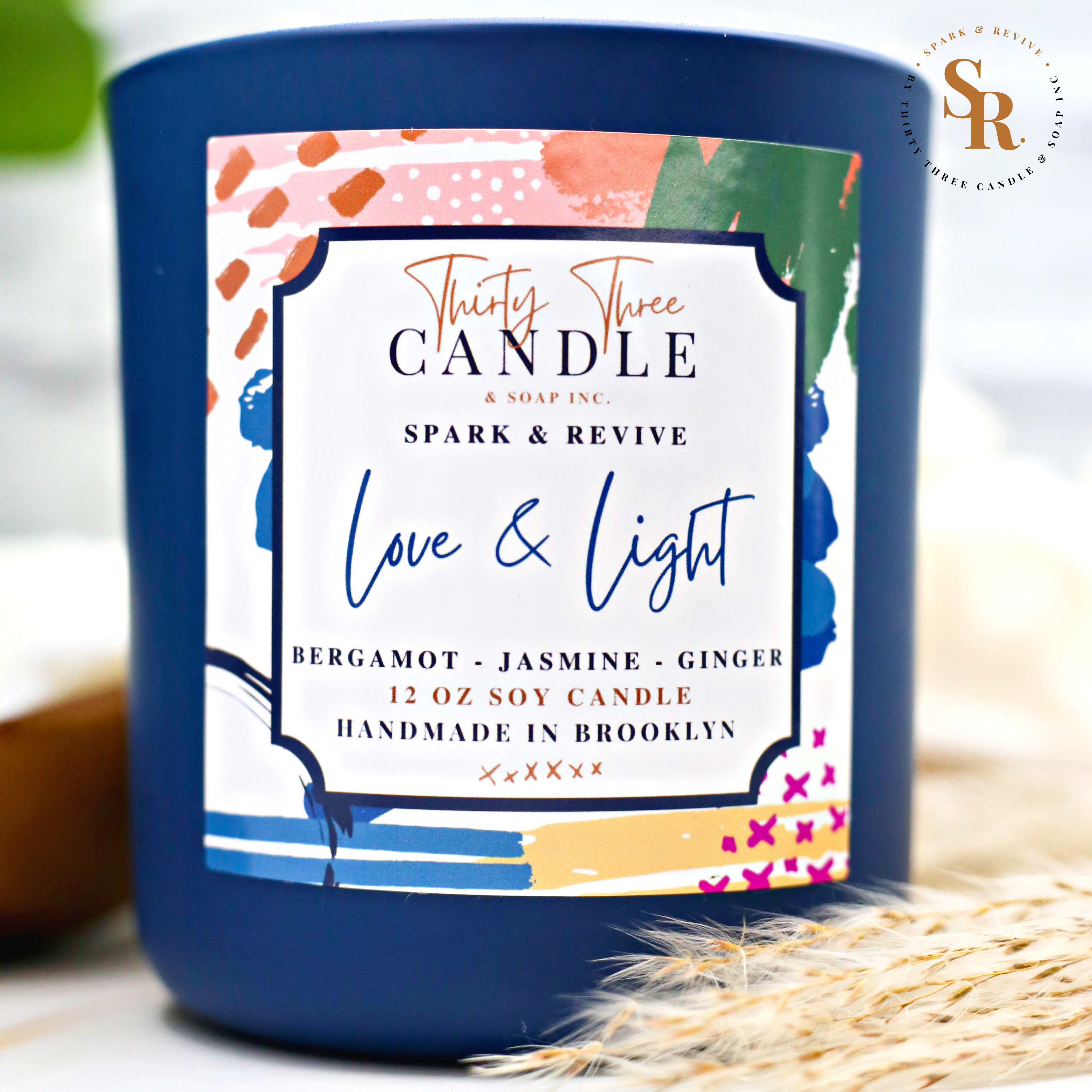 Uplift and transform your space with the soothing scent of our Love & Light scented soy candle. Bringing the ultimate spa experience to your space with an ethereal quality, Love & Light has fresh top notes of mandarin and lemongrass. Elevating this luxurious scent are mid notes of bergamot and ginger. These fragrances blend beautifully with delicate jasmine and white tea to calm your senses and shed the outside world. @SparkandRevive